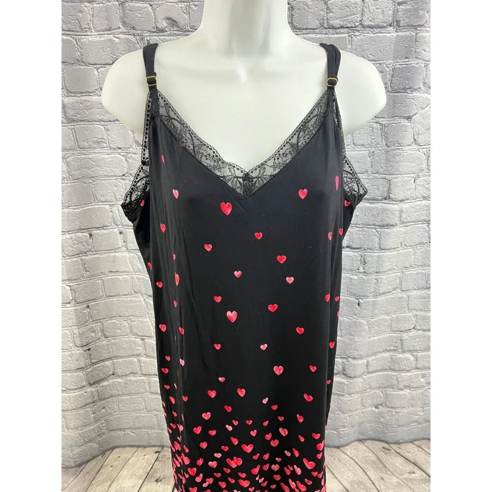 Soma Cool Nights Lace Trim Chemise Floating Hearts Black Size XL NWT Nightgown - Picture 10 of 10
